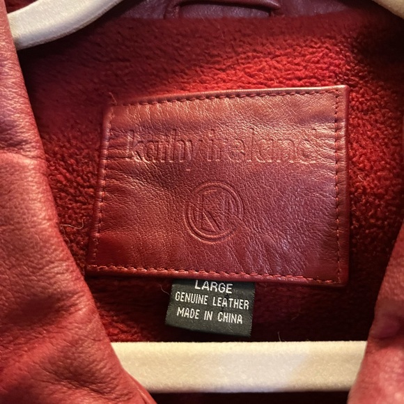 Cherry Red Genuine Leather Kathy Ireland Jacket - Picture 3 of 4